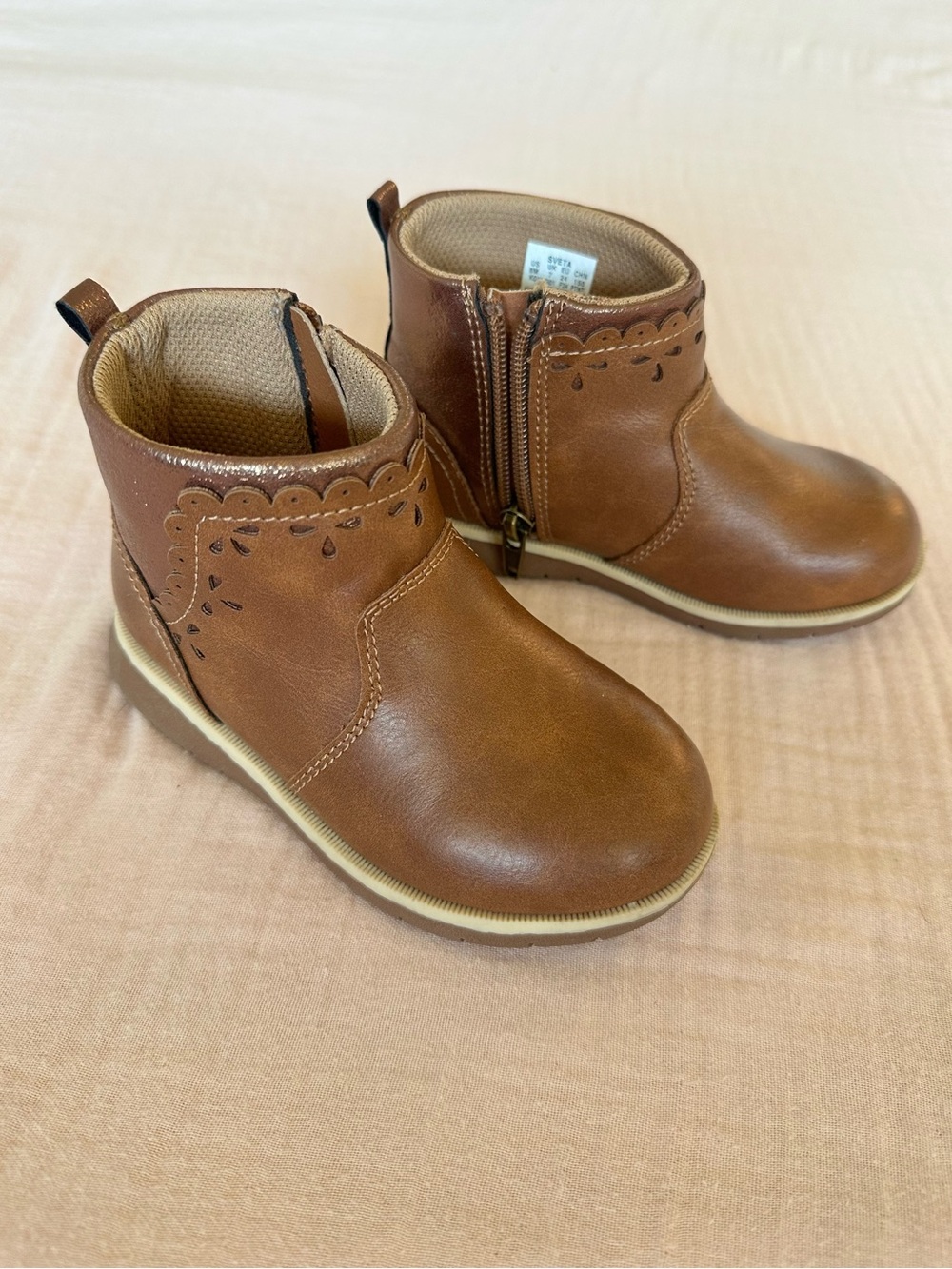 Stride Rite Toddler Tan Brown Scallop Ankle Boots
